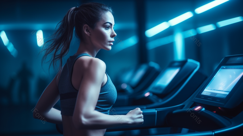 在跑步机上运动健身长发美丽女孩,高清,摄影图,摄影图片,图片大全,摄影图免费下载